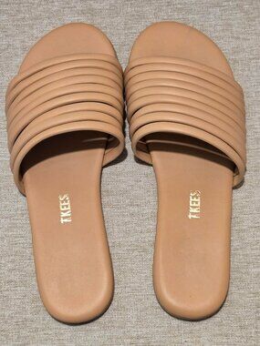 TKEES Caro Slide Sandals Womens 9 Pout Nude Cowhide Leather Brazil Made Strappy
